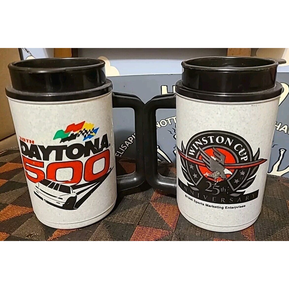 2 Vintage 1996 38th Daytona 500 25th Anniversary Winston Cup Thermo Hot Cold Mug